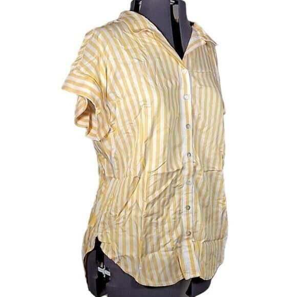 NWOT Denim & Co. Naturals Striped Button-Front Top Sz S - Picture 2 of 12